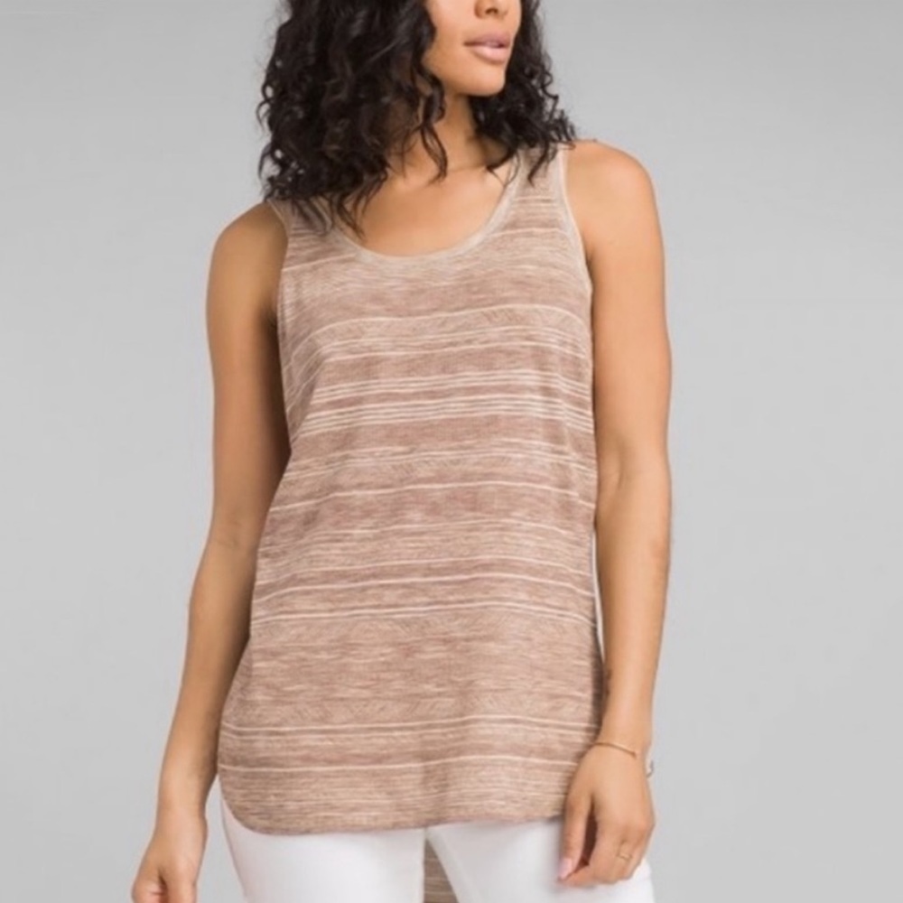 NWT Prana Kiely Striped Sleeveless Tunic Tank Top in Brown Sand Dune